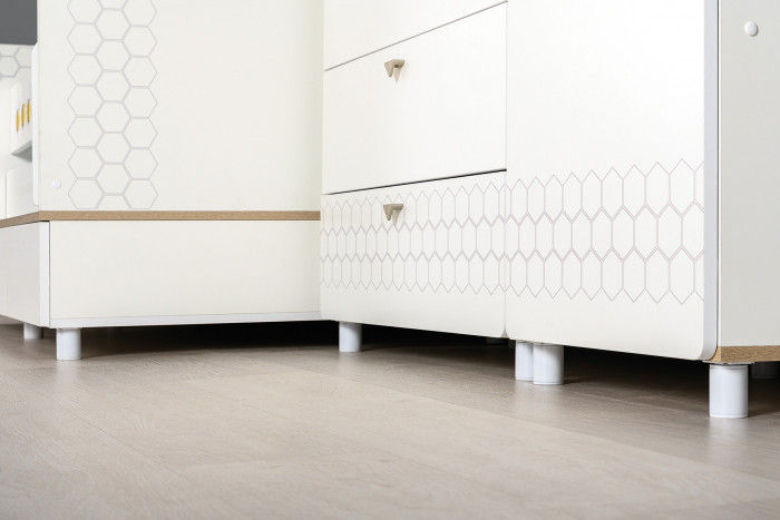 Эйп 13.334 Шкаф для одежды + 13.322 Комод + 13.14 Стеллаж, цвет белый/дуб белый, ШхГхВ 223х51,1х183,8 см., универсальная сборка