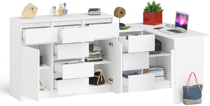 Мори компьютерный стол МС-16 левый + Комод МК1200.4, белый