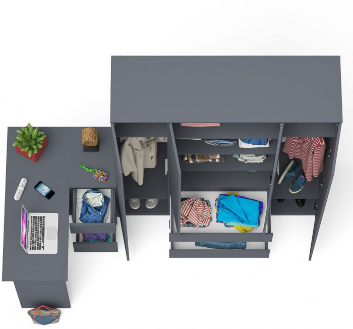 Мори компьютерный стол МС-16 правый + Шкаф МШ1600.1, графит