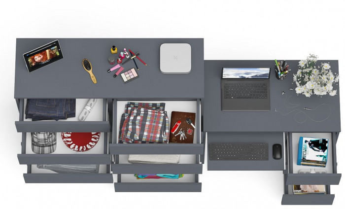 Мори компьютерный стол МС-6 правый + Комод МК1200.10, графит