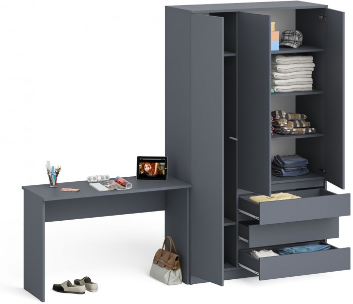 Мори письменный стол МСП1200.1 + Шкаф МШ1200.1, графит