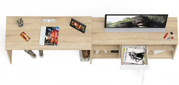 Мори Стол письменный МСП1200.1 + Тумба МТВ1204.1, цвет дуб сонома/белый, ШхГхВ 240,8х50х76,6 см., универсальная сборка