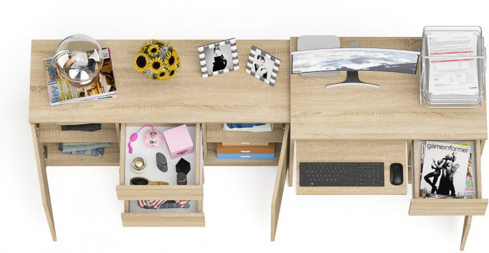 Мори компьютерный стол МС-1 правый + Комод МК1200.3, дуб сонома