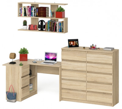 Мори компьютерный стол МС-16 левый + Комод МК1200.10 + Полка 1200, дуб сонома