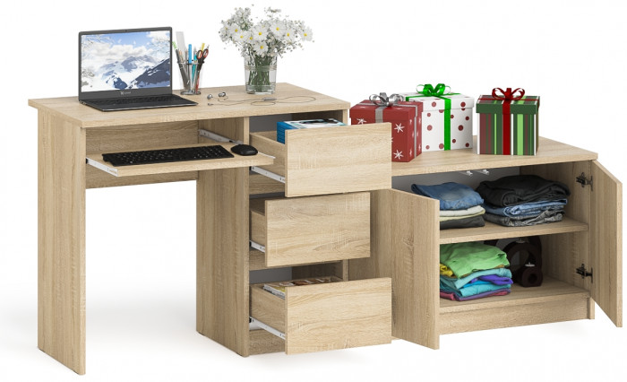 Мори компьютерный стол МС-6 правый + Тумба МА900.1, дуб сонома