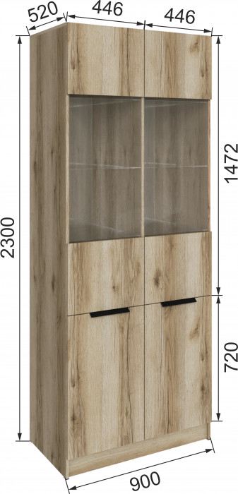 Шкаф Мадрид (0,9) с 2 витринами, Дуб делано