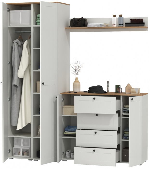 Остин Прихожая 74, цвет белый шагрень/дуб крафт золотой, ШхГхВ 200х54,3х229,6 см., универсальная сборка