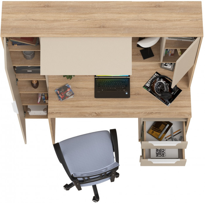 Стол компьютерный Комфорт 12.95N + кресло 103 серое, цвет дуб сонома/сатин, ШхГхВ 162х60,3х180 см., НЕ универсальная сборка