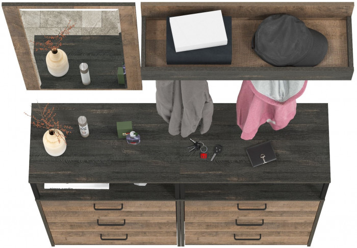 Трувор Прихожая 164, цвет дуб гранж песочный/интра, ШхГхВ 132х37х195 см., универсальная сборка