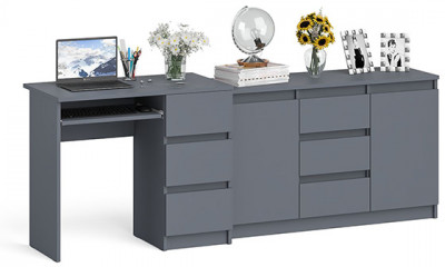 Мори компьютерный стол МС-6 правый + Комод МК1200.3, графит
