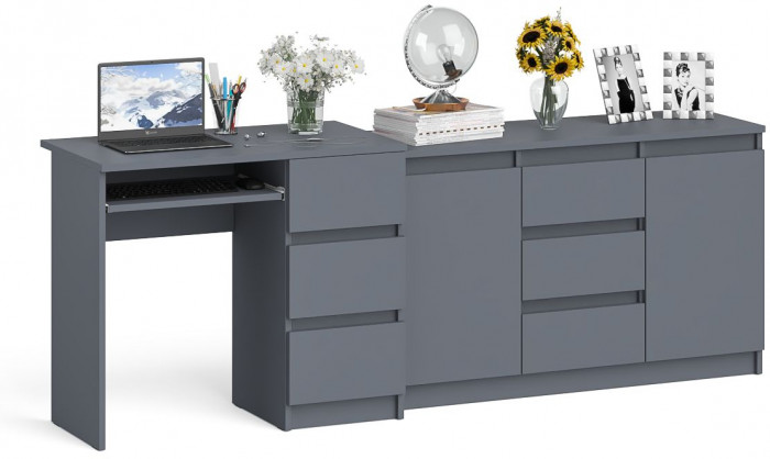 Мори компьютерный стол МС-6 правый + Комод МК1200.3, графит
