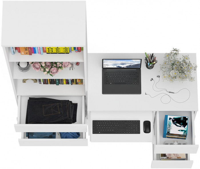 Мори Стол компьютерный МС-6 правый + Стеллаж МСТ600.3, цвет белый, ШхГхВ 150,4х50х179,6 см., выдвижные ящики справа, НЕ универсальная сборка