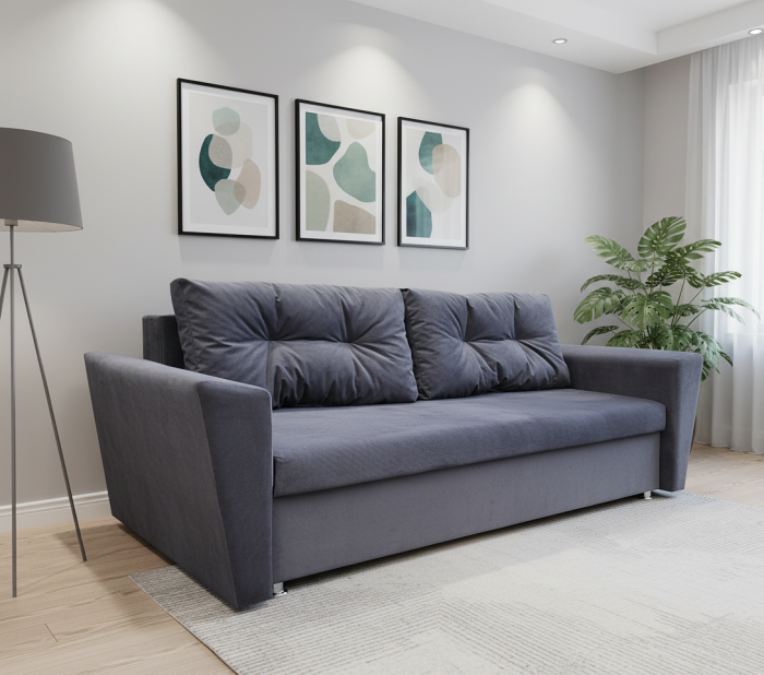 Диван-еврокнижка Амстердам L, 145х190, велюр серый