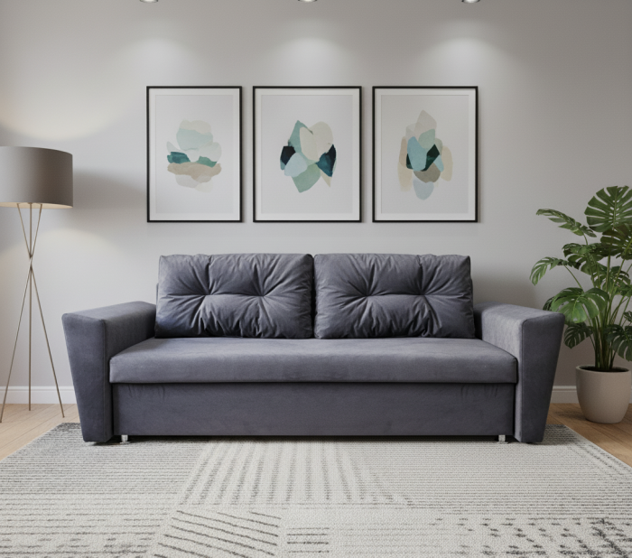 Диван-еврокнижка Амстердам L, 145х190, велюр серый