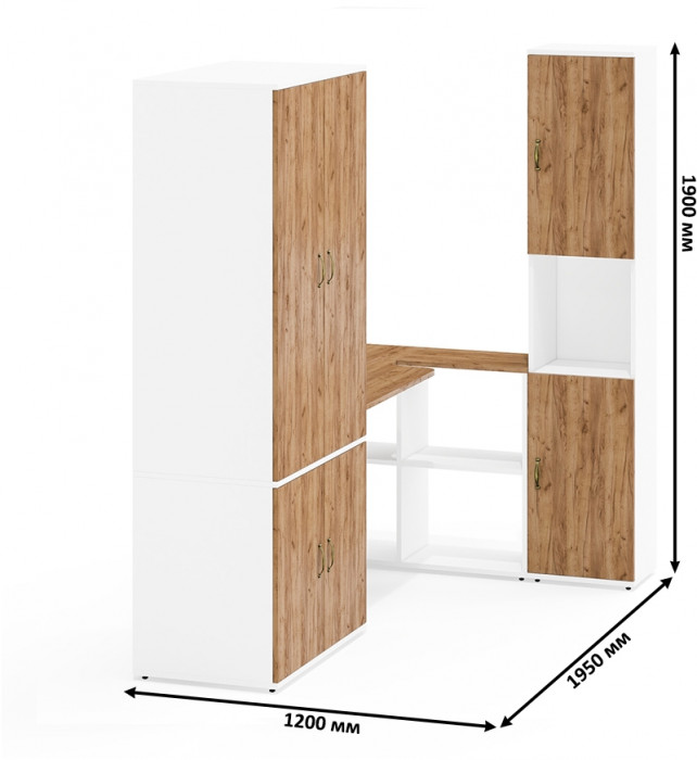 Лидер-8 Шкаф МД 19Б + Стол + Пенал, белый шагрень/крафт золото