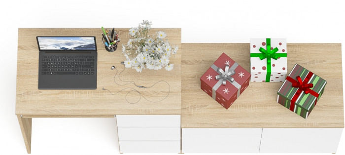 Мори компьютерный стол МС-6 правый + Тумба МА900.1, дуб сонома/белый