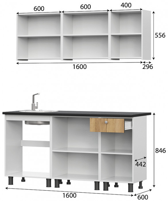 Кухонный гарнитур КГ 1 (1.6 м), Дуб золотой
