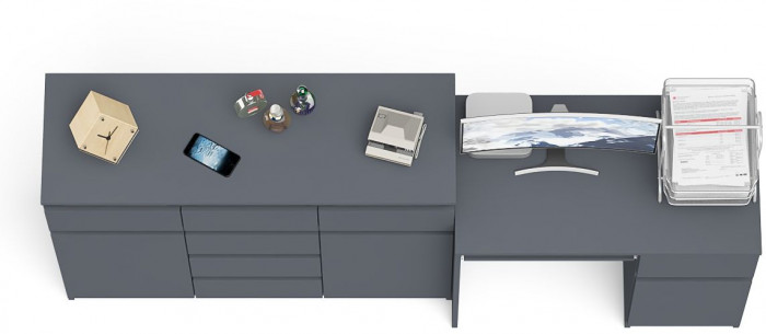 Мори компьютерный стол МС-1 правый + Комод МК1200.4, графит