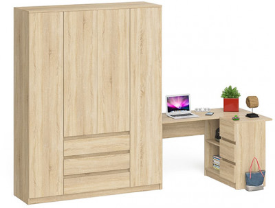 Мори компьютерный стол МС-16 правый + Шкаф МШ1600.1, дуб сонома