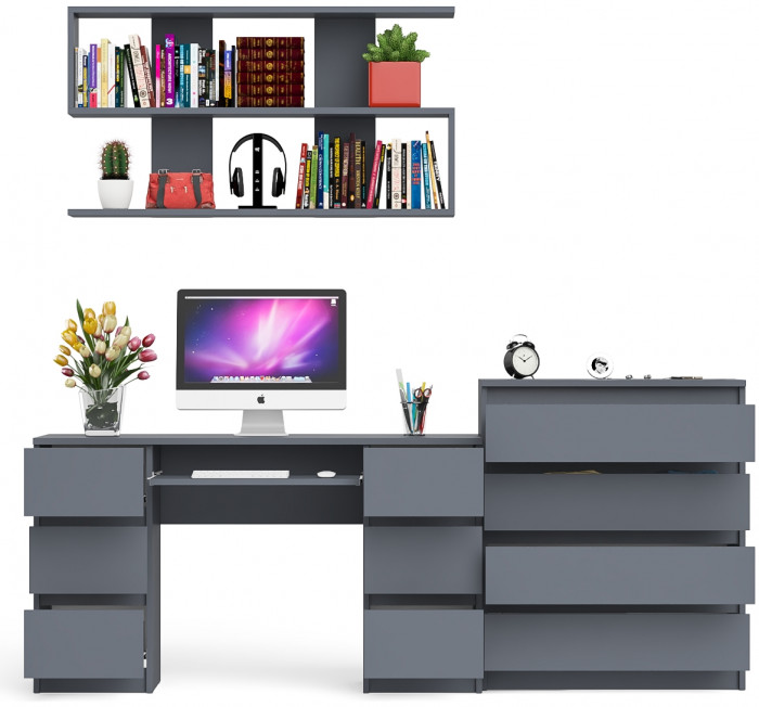 Мори компьютерный стол МС-2 + Комод МК800.4 + Полка 1200, графит