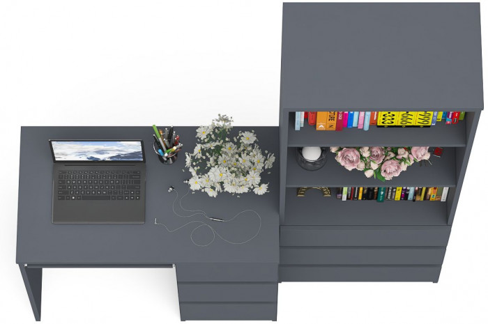 Мори Стол компьютерный МС-6 правый + Стеллаж МСТ600.3, цвет графит, ШхГхВ 150,4х50х179,6 см., выдвижные ящики справа, НЕ универсальная сборка