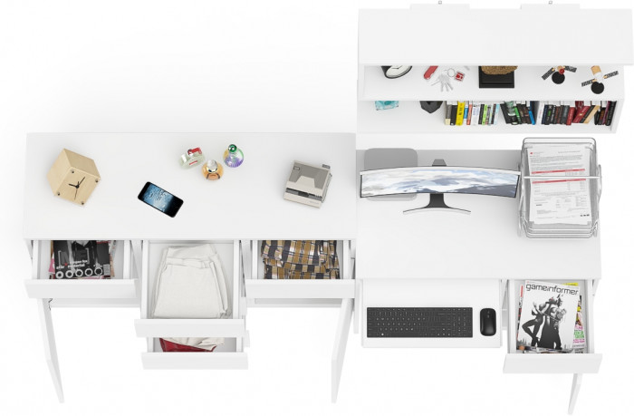 Мори компьютерный стол МС-1 правый + Комод МК1200.4 + Полка 900, белый