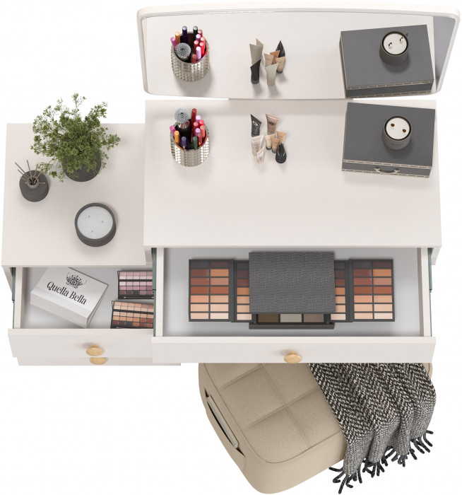 Афина Спальня 4-25901М1к.с. Трюмо + Банкетка 6-5127ТКВбеж Вики, цвет кашемир серый/ткань бежевая, ШхГхВ 105х38,6х129 + 53х40х46 см., универс. сб.