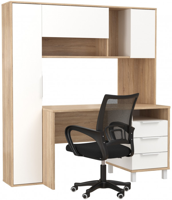 Стол компьютерный Комфорт 12.95N + кресло 103 чёрное, цвет дуб сонома/белый, ШхГхВ 162х60,3х180 см., НЕ универсальная сборка