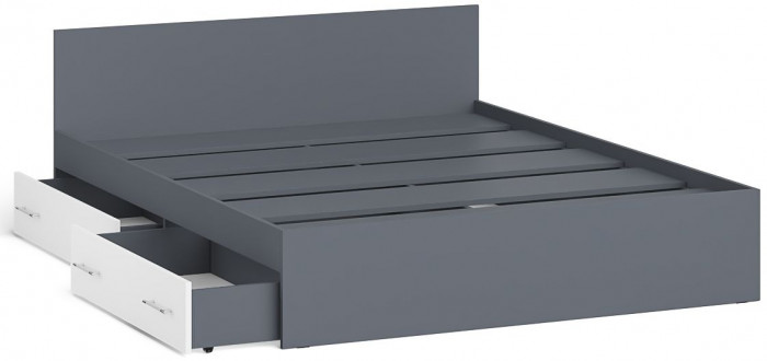 Мори Кровать с ящиками 1600, графит/белый