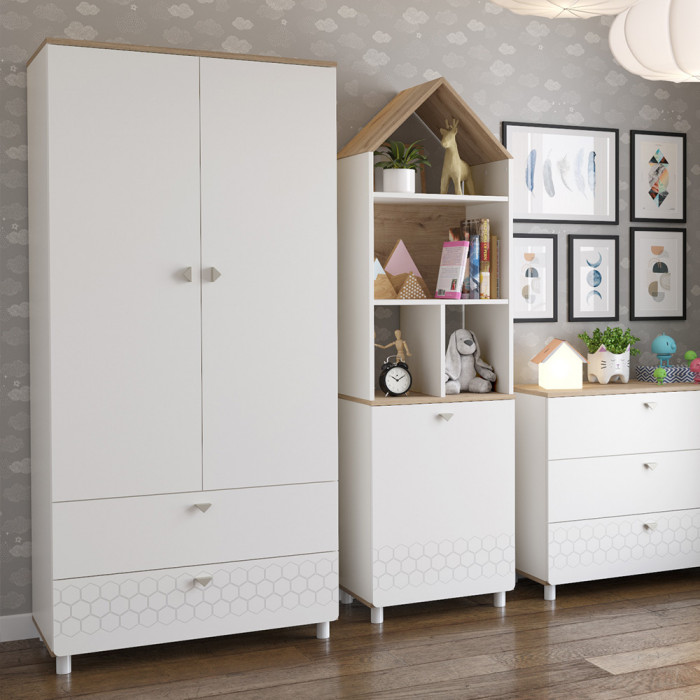 Эйп 13.334 Шкаф для одежды, цвет белый/дуб белый, ШхГхВ 85х51,1х183,8 см., универсальная сборка