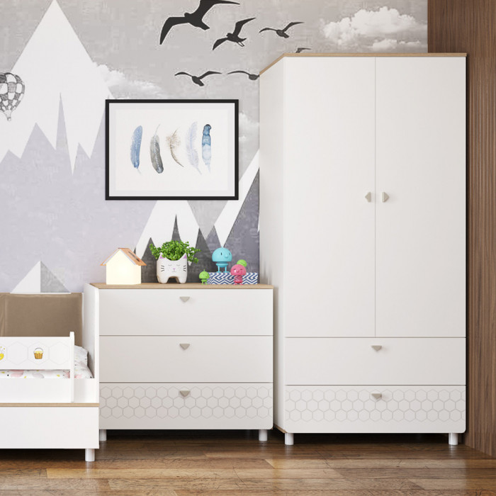 Эйп 13.334 Шкаф для одежды, цвет белый/дуб белый, ШхГхВ 85х51,1х183,8 см., универсальная сборка