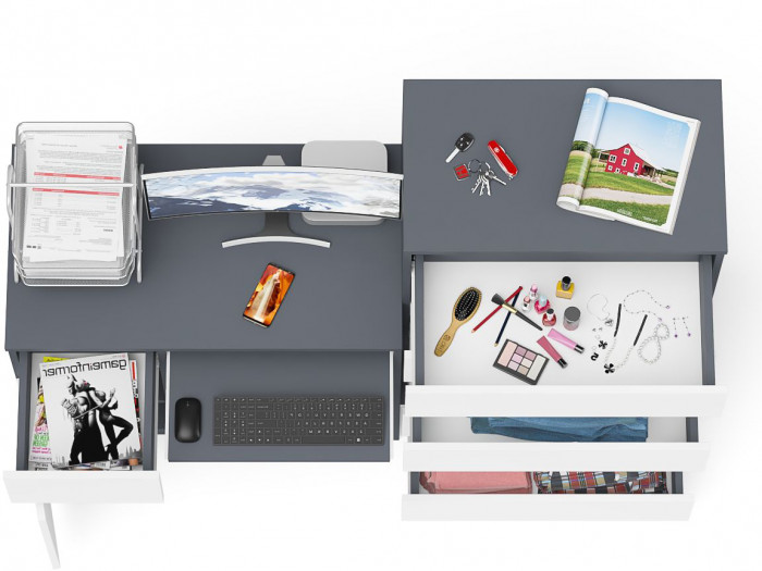 Мори Стол компьютерный МС-1 левый + Комод МК700.5, цвет графит/белый, ШхГхВ 160,4х50х114 см., выдвижной ящик слева, НЕ универсальная сборка