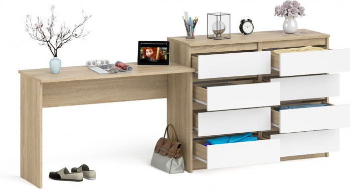 Мори письменный стол МСП1200.1 + Комод МК1200.8, дуб сонома/белый