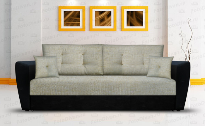 Диван-кровать Амстердам, 160х195, раскладной, еврокнижка, пружинный блок, рогожка/экокожа, коричнево бежевый