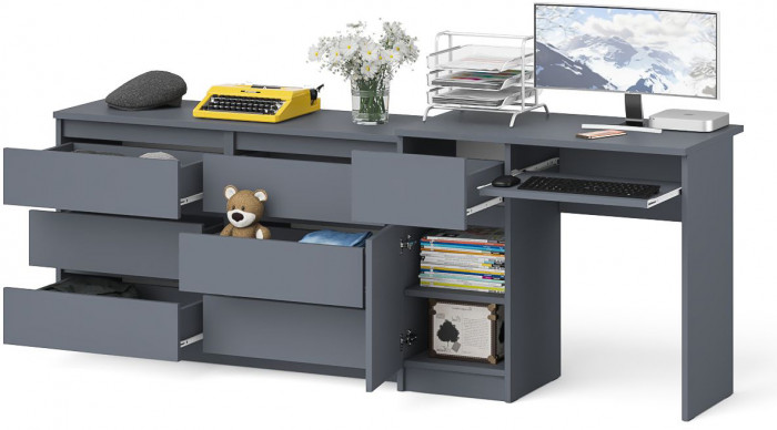Мори компьютерный стол МС-1 левый + Комод МК1200.6, графит
